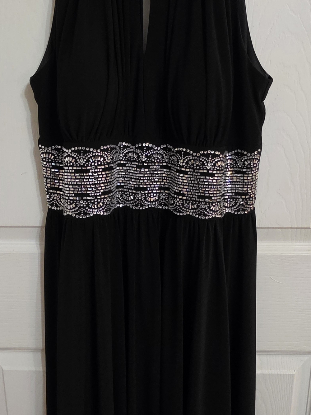 R&M Richards Black Strapless Evening Dress with Sequin Waistband